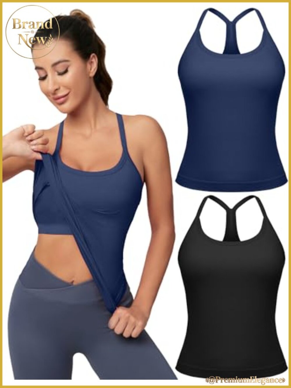 2 Pack Seamless Racerback Tank Tops with Built in Bra for Women